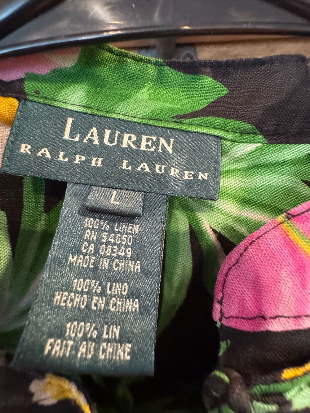 Lauren Ralph Lauren Black Floral Linen Top with Green & Pink